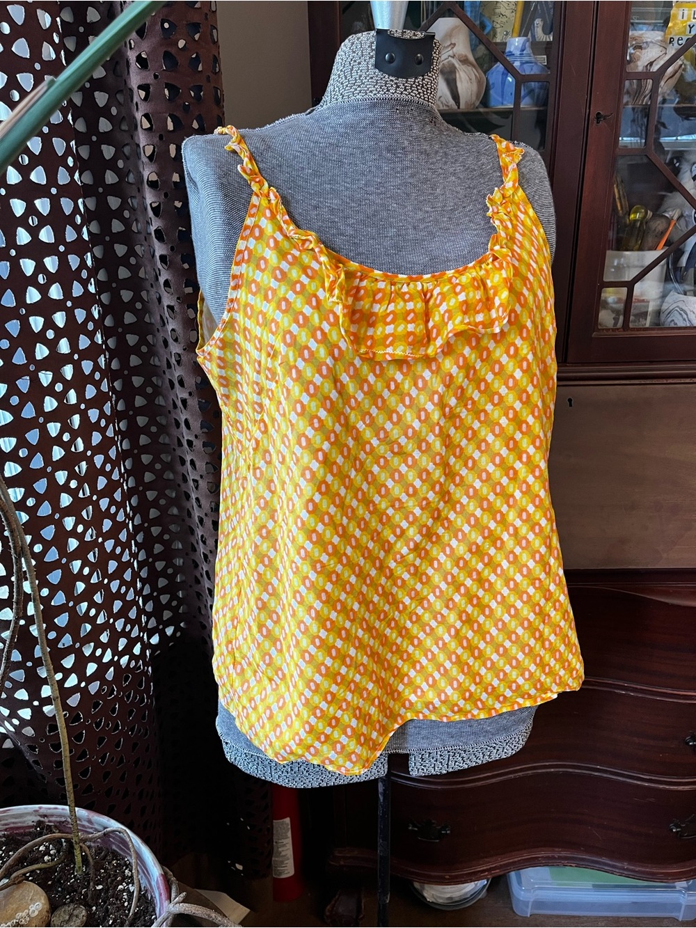 Vintage J. Crew Yellow Printed Ruffle Cami